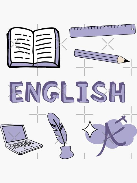 "Light Purple English School Subject Sticker Pack" Sticker by The-Goods | Redbubble Binder Covers, Doodle, Design, Good Notes, Subject Labels Free Printables Aesthetic, School Binder Covers, School Notes, Subject Labels, Journal Stickers