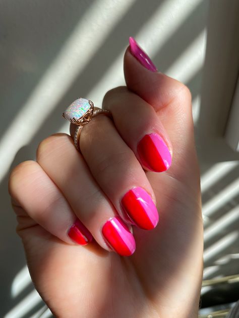 Pink, Red And White Nails, Red Nails, Red Manicure, Red Summer Nails, Magenta Nails, Pink Manicure, Fancy Nails, Striped Nails