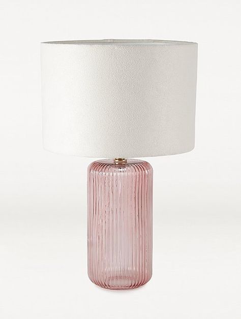 Pink Ribbed Glass Table Lamp | Home | George at ASDA Interior, Decoration, Pink Table Lamps, Side Table Lamps, Pink Side Table, Gold Table Lamp, Side Table Lamps Bedroom, Glass Bedside Lamps, Side Lamps