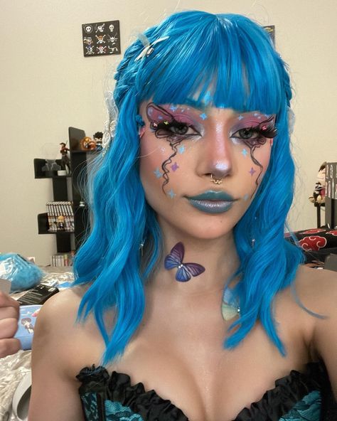 Blue Fairy Fantasy Make Up, Halloween, Cosplay, Blue Fairy Costume, Woodland Fairy Makeup, Fairy Cosplay, Cute Halloween Makeup, Fantasy Makeup, Halloween Inspired Outfits