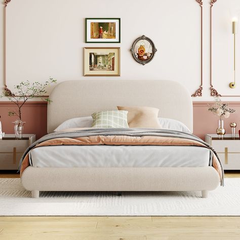 This beautiful Upholstered Platform Bed with with curve-shaped design on the headboard, footboard and side rails, adds a contemporary chic look to your bedroom and is upholstered in thick teddy fleece fabric to add extra comfort.