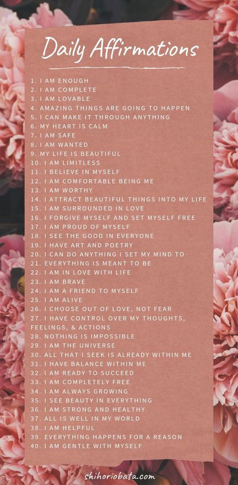 A list of 50 daily positive affirmations to remind yourself everyday - to help against negative self-talk and return to happiness. Happiness, Motivation, Positive Self Affirmations, Daily Positive Affirmations, Affirmations For Women, Positive Affirmations Quotes, Daily Affirmations, Positive Affirmations, Self Love Affirmations