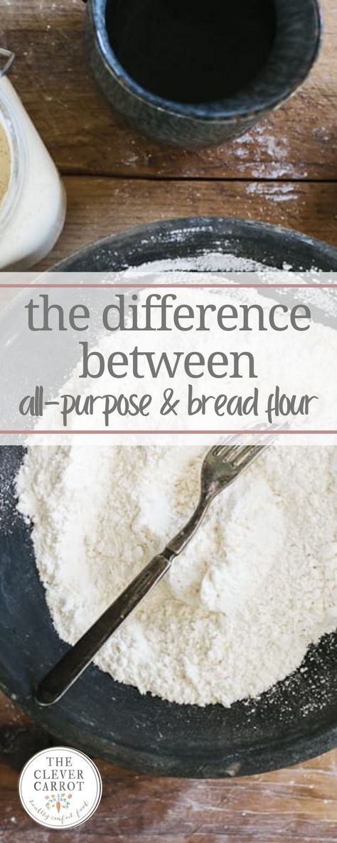 While they may look the same, there is a huge difference between all-purpose and bread flour. Know which flour will work best for your sourdough, and how best to use it in your recipe. It's important to understand the protein content of the different flours, and why it matters. Snacks, Protein, All Purpose Flour Recipes, Flour Ingredients, Organic Bread Flour, All Purpose Flour Bread Recipe, Baking Flour, Bread Flour Recipe, What Is Bread