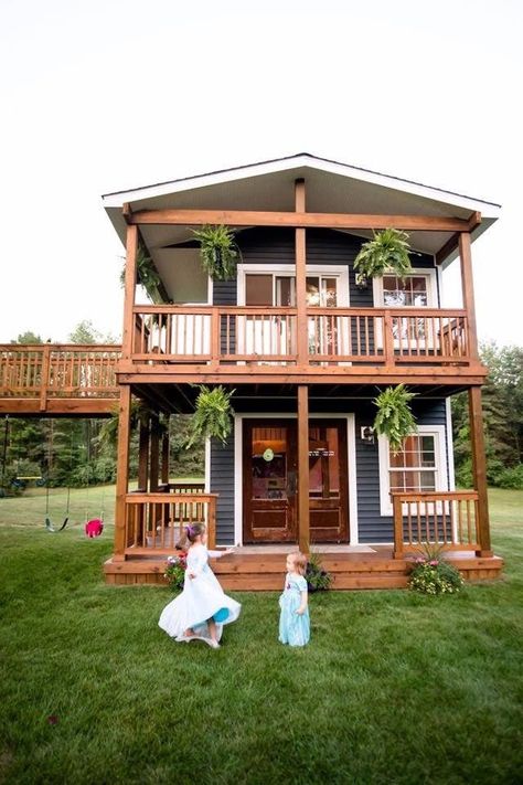 Tiny Cabins, Two Story Playhouse, Playhouse Plans, Tree House Plans, Diy Playhouse, Backyard Playhouse, Build A Playhouse, Playhouse Outdoor, Backyard Playground