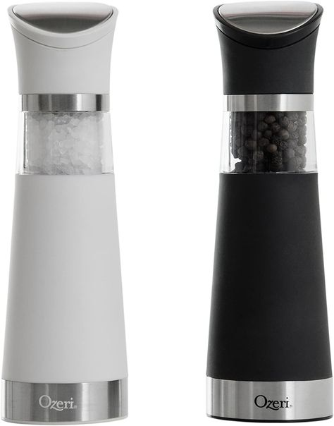 An eco-friendly set of electric salt and pepper shakers that automatically get to grinding the moment you flip them upside down. Salt Grinder, Kitchen Tools And Gadgets, Salt Mill, Salt And Pepper Grinders, Salt & Pepper Mills, Kitchen Utensils Gadgets, Salt And Pepper Mills, Pepper Mill, Pepper Grinder