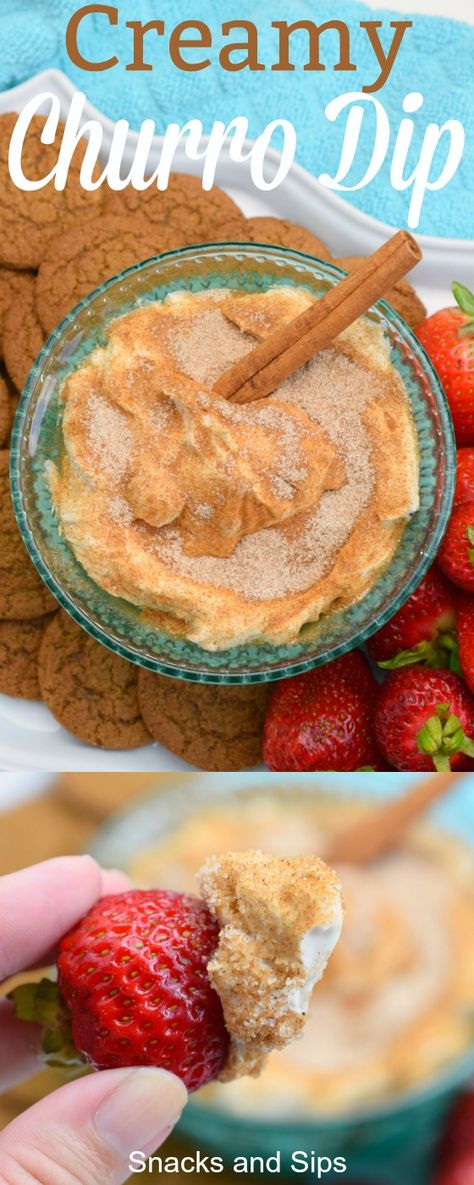 Creamy Churro Dip - Snacks and Sips Apps, Mexican Food Recipes, Appetisers, Desserts, Margaritas, Parties, Sauces, Snacks, Ideas
