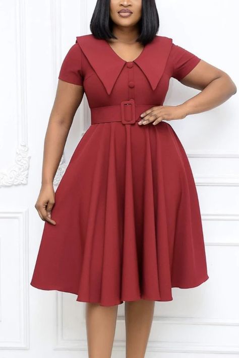 Buy Fleepmart Women Dress A Line Office Ladies Elegant Pleated with Waist Belt Short Sleeves High Waist Button Up Classy Modes African Female at fleepmart.com! Free shipping to 185 countries. 45 days money back guarantee. Office Dresses For Ladies, Office Dresses For Women, Office Gown Styles, Office Dresses For Women Classy, Church Dresses For Women, Dresses For Work, Dresses For Women Classy, Office Gown, Work Dresses Professional Office Wear