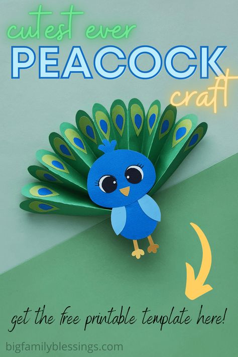 Kids will love creating this fun and easy 3d peacock paper craft! Simply print out the peacock craft template and follow the easy tutorial to create an adorable peacock fan craft with your kids. Diy, Crafts, Origami, Bird Paper Craft, Bird Crafts, Animal Crafts For Kids, Paper Animals, Paper Birds, Paper Craft For Kids
