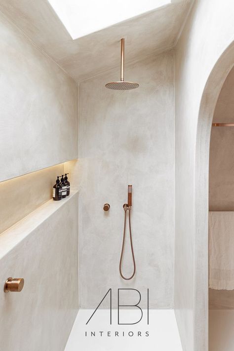 Create an ensuite like no other with brushed copper fixtures. The warm tone can flow effortlessly into a neutral palette, creating a unique sense of luxury in the Ruin X house. Shop the look online today. ⁠ 🛒 ABI Featured Products⁠ - Dana Round Shower Head in Brushed Copper⁠ - Nava Shower Dropper Round in Brushed Copper⁠ - Kobi Curved Hand Shower in Brushed Copper⁠ - Mila Adjustable Hand Shower Holder and BP in Brushed Copper⁠ - Otto Single Towel Rail in Brushed Copper⁠ Interior, Bathroom Interior Design, Bathroom Renos, Ensuite, Upstairs Bathrooms, Bathroom Design, Bathrooms Remodel, Double Shower, Modern Bathroom