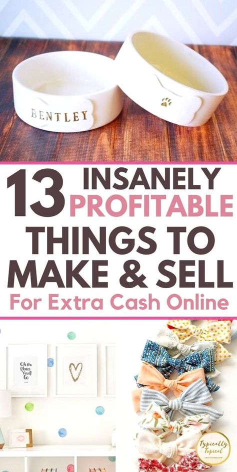 Looking to make money from home? Searching for some amazing money making side hustle ideas? Ready to start a profitable small business from home? Here are 13 seriously profitable things to make and sell for extra cash. Featuring profitable small business ideas, crafts to sell that make a TON of money as well as DIY crafts to make and sell that sell like hotcakes online. Make Money From Home, Small Business From Home, Profitable Small Business Ideas, Extra Money Online, Earn Money From Home, Side Hustle, Diy Business Ideas, Way To Make Money, Things To Sell