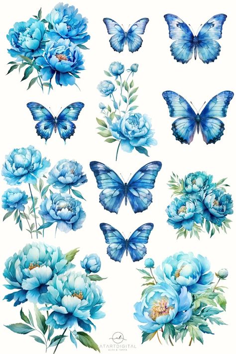 Flowers, Floral, Watercolour Flowers, Peonies, Decoupage, Blue Peonies, Flower Prints, Watercolor Flowers, Floral Design