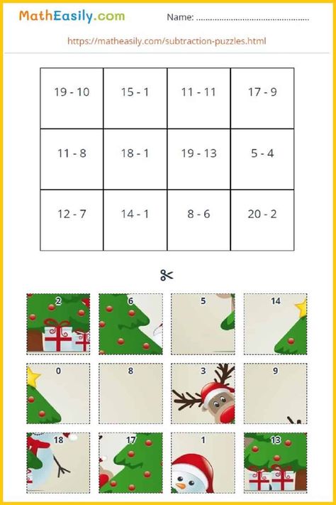 Math subtraction puzzles up to 20 Christmas Maths, Christmas Math Games, Christmas Math Activities, Christmas Math Worksheets, Christmas Math Worksheets Kindergarten, Christmas Subtraction, Christmas Math, Christmas Worksheets, Holiday Math Worksheets