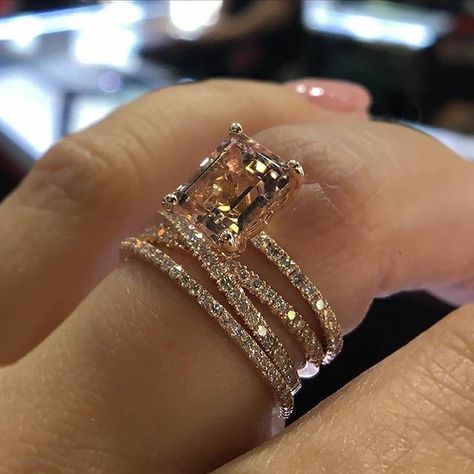 Discover The Exquisite Selection Of Impeccable Solitaire Engagement Rings Designed Beautifully To Symbolizes That Eternal Love! | Weddingplz Layered Diamond Rings, Solitaire Ring Designs, Morganite Diamond Ring, Cute Engagement Rings, Womens Rings Fashion, Morganite Diamond, Gold Rings Jewelry, Dream Engagement Rings, Stacked Jewelry