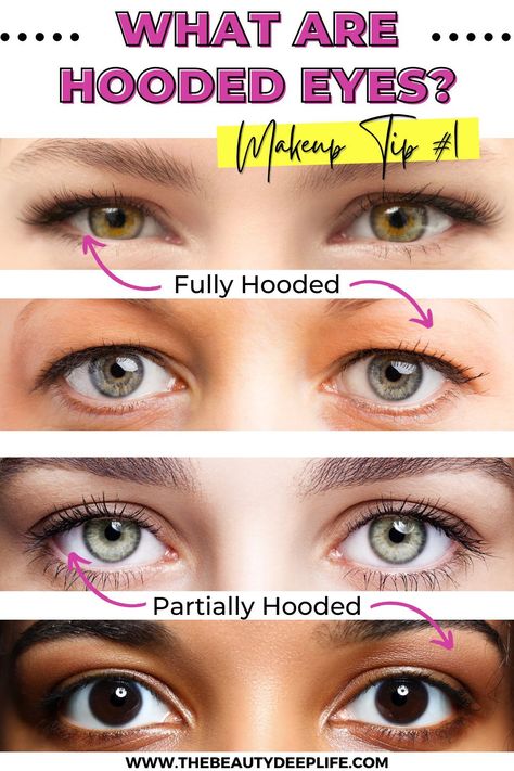 If you have hooded eyes, (here's a PRO Makeup tip) before ever attempting to do eye makeup or selecting a makeup product like eyeliner, it's vital that you understand the common characteristics of your particular eye shape. That way you'll better understand why some products work better for your eyes than others, why you need to look for products that have specific formulas & key features, & why certain makeup techniques are more flattering for your eyes than others! Hooded Eyes, Eye Make Up, Eye Shadow Hooded Eyes, Hooded Eye Makeup Tutorial, Hooded Eyelid Makeup, Hooded Eyes Eyeshadow, Natural Eye Makeup, Eye Makeup, Make Up Hooded Eyes