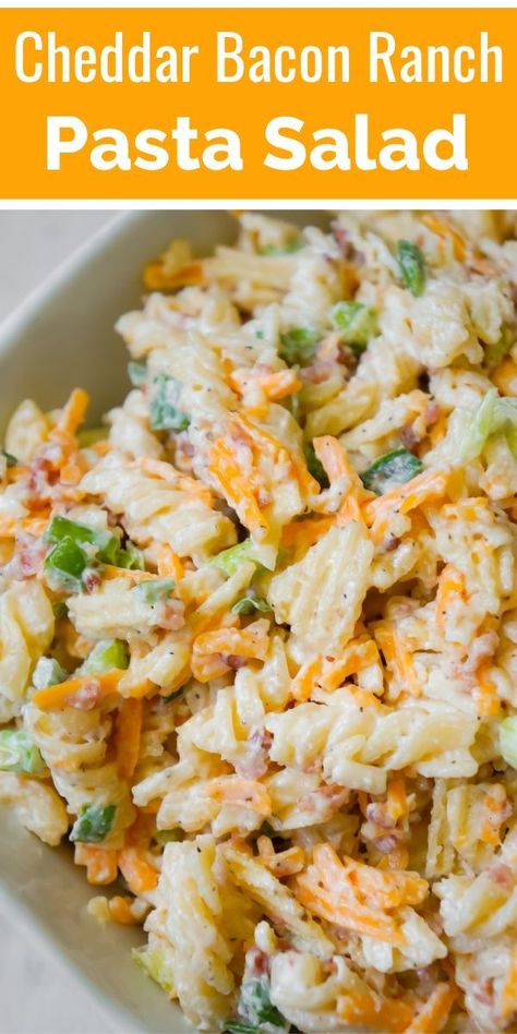 Side Dishes, Healthy Recipes, Pasta, Quinoa, Dips, Bacon, Bacon Ranch Pasta Salad, Ranch Pasta Salad, Cheddar Cheese