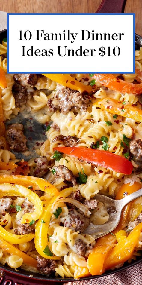 These 10 family-friendly dinners are all under $10 a meal. #recipes #familydinners #cheapdinner #dinnerrecipes #mealplanning #kidsdinner Good Family Dinners Recipes, 2 Day Dinner Ideas, Daily Dinner Ideas Meal Planning, $10 Family Meals, Healthy Meals On A Budget For Two, Make A Head Dinner, Quick Throw Together Meals, Healthy Quick Family Dinners, Healthy Dinners On A Budget Families