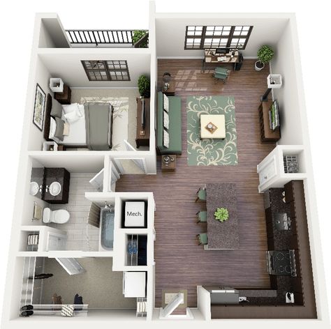 What Is The Difference Between Studio Apartment and One Bedroom House Floor Plans, House Plans, Apartment Floor Plans, Apartment Floor Plan, Apartment Plans, Small House Design, Simple House Plans, Apartment Layout, 2 Bedroom Apartment Floor Plan