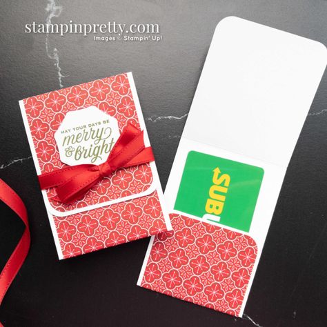 Simple Gift Card Holder using Heartwarming Hugs Designer Series Paper and Tidings and Trimming Stamp Set Mary Fish Stampin\' Pretty Stampin' Up! Cards, Gift Packaging, Gift Tags, Stampin Up Cards, Gift Card Holder Diy, Gift Card Holder, Christmas Gift Card Holders, Cards Handmade, Stampin Pretty