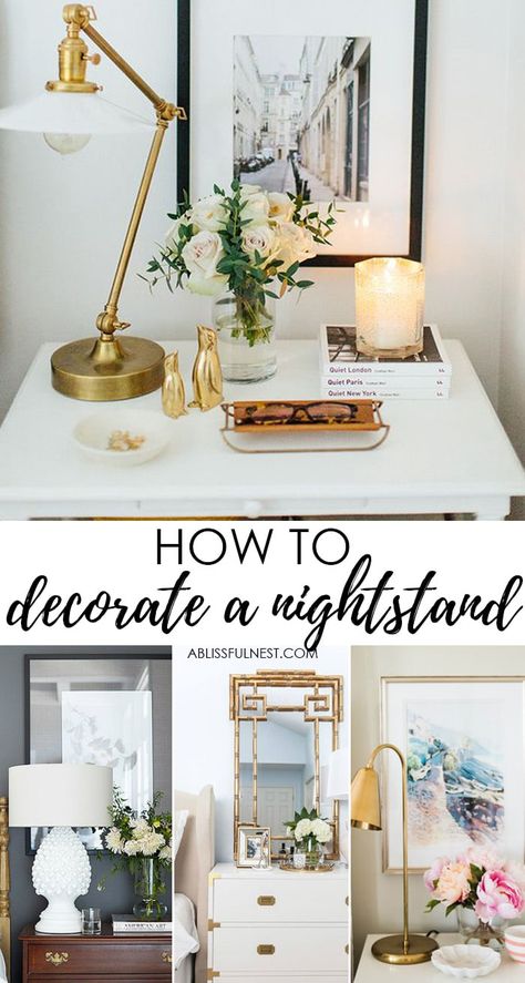 Easy tips on how to style your nightstand and create a warm vignette in any bedroom. See more go to https://ablissfulnest.com/ #bedroomdecor #designtips #decoratingideas Ikea, Home Décor, Bedroom Décor, Diy Home Décor, Home Décor Accessories, How To Decorate A Nightstand, Nightstand Decor, Home Decor Tips, Home Decor Accessories
