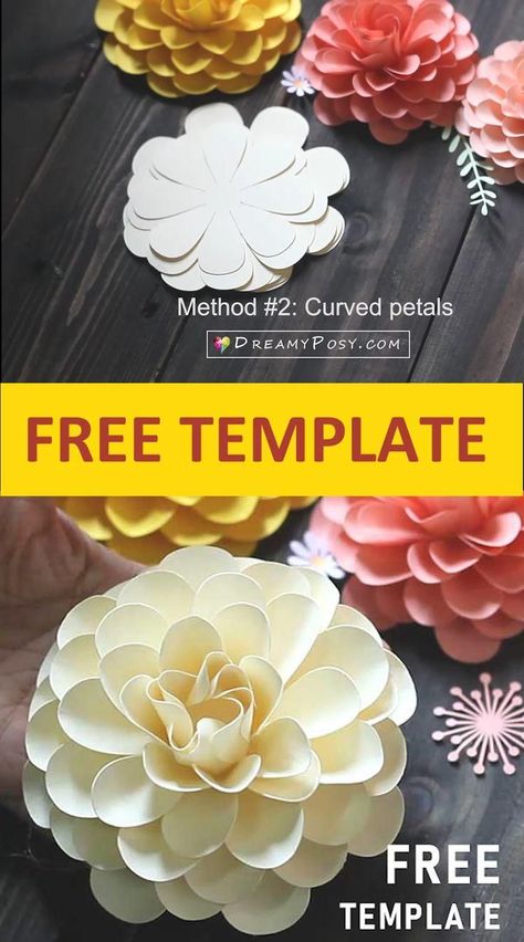 Easy paper flower with SVG |PDF template Fondant, Origami, Floral, Paper Flower Templates Pdf, Paper Flower Patterns, Paper Flower Templates, Free Paper Flower Templates, Paper Roses, Easy Paper Flowers