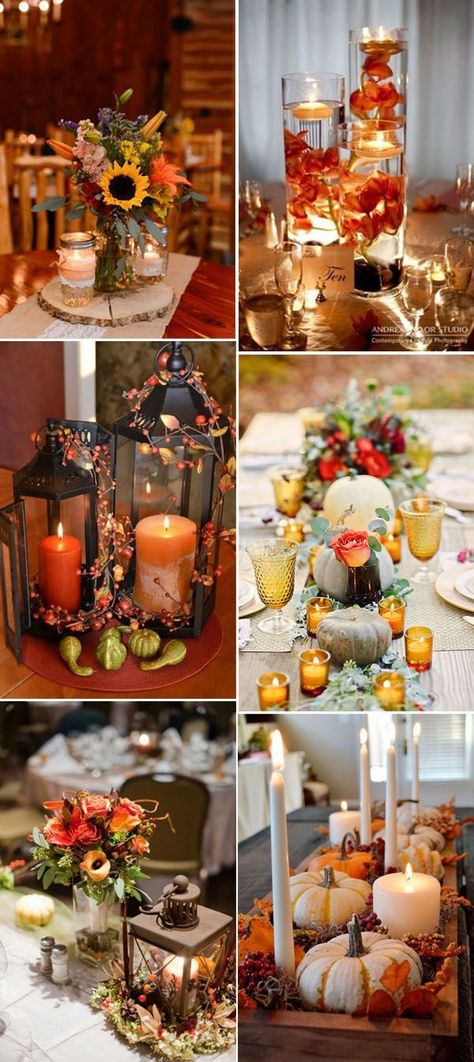 Fall wedding and thanksgiving centerpieces ideas with candles. Help set the tone no matter what the occasion is. Wedding Decorations, Wedding Centrepieces, Centrepieces, Fall Wedding Centerpieces, Centerpieces, Wedding Centerpieces, Fall Wedding Decorations, Rustic Wedding, Wedding Table