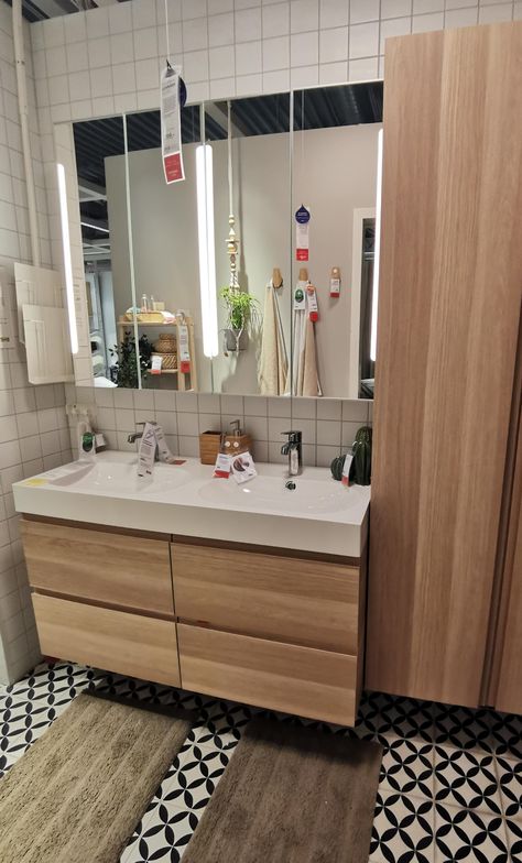 Ikea Bathroom Vanity, Wire Coffee Table, Black Bathroom Sink, Ikea Vanity, Ikea Godmorgon, Ikea Bathroom, Double Sink Bathroom, Ikea Cabinets, Double Sink Vanity