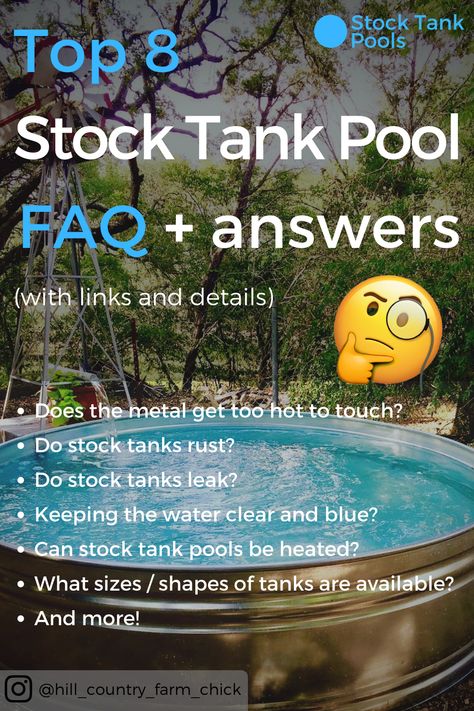 Get answers to your top 8 questions about stock tank pools, including whether (and how) to paint them, the available sizes and shapes of tanks, how to install a heater, and how to keep your water CLEAR and BLUE. Decks, Outdoor, Stock Tank Pool Diy, Diy Stock Tank Hot Tub, Stock Tank Pool, Tank Pools, Pool Cleaning, Stock Tank Heater, Diy In Ground Pool