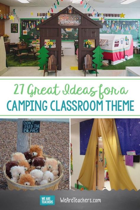 27 Great Ideas for a Camping Classroom Theme. Are you planning a camping theme for your classroom for next year? We always love the way they turn out. We've done the research and know where to find all of the best ideas and the best deals to set up your perfect camping classroom theme. #classroomdecor #classroomideas #classroom Camping, Pre K, Play, Camping Theme Classroom, Camping Theme For Classroom, Camping Theme Room, Camping Theme Preschool, Summer Camp Themes, Camping Preschool