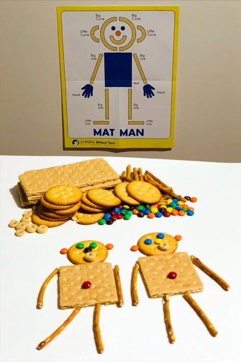 Have you made edible Mat Man with your children? Use graham crackers, pretzel sticks, mini candies, and more!

#WOYC20 #TastyTuesday #MatMan #MatManatHome Pre K, Preschool Cooking, All About Me Preschool Theme, All About Me Preschool, Pre K Activities, Preschool Learning Activities, Preschool Learning, Preschool Crafts, Preschool Activities