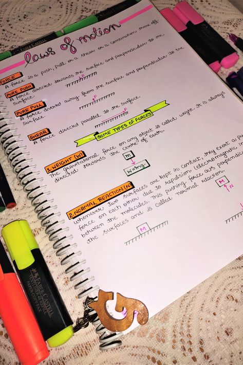 Get Newton's Laws of motion | Beautiful handwritten lecture | cute notes | contains Force, pure push, pure pull, shear like | orange subheading in ribbon banner | with Pink Heading design... #newtonslaws #lawsofmotion #Physicsnotes #Notes #Physics #handwritten #cutenotes #coolnotes #NotesDesign #Collegenotes #takingnotes #BeautifulNotes #headings Biology Lessons, Physics Lessons, Studio, Organisation, Art, Physics Notes, Lectures Notes, Biology Notes, Science Notes