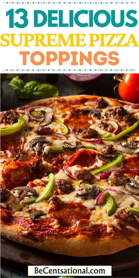 A supreme pizza pie. Pizzas, Best Pizza Topping Combinations, Pizza Topping Ideas, Italian Pizza Toppings, Margarita Pizza Recipes, Pizza Toppings Homemade, Supreme Pizza Recipe, Cast Iron Pizza Pan, Authentic Italian Pizza