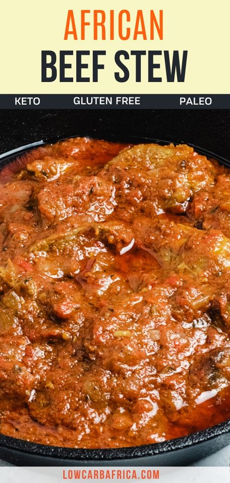 This Nigerian beef stew is a popular African stew made with tomatoes, bell peppers, and habanero peppers. It is usually eaten with rice but can be eaten with cauliflower rice for a low carb version. Nigerian food | African food | Nigerian beef stew recipe | African recipes Nigerian food | authentic African recipes | Lowcarbafrica.com Foodies, Low Carb Recipes, Healthy Recipes, Curry, African Beef Stew Recipe, Nigerian Red Stew Recipe, Nigerian Stew, Kenyan Beef Stew Recipe, African Recipes Nigerian Food