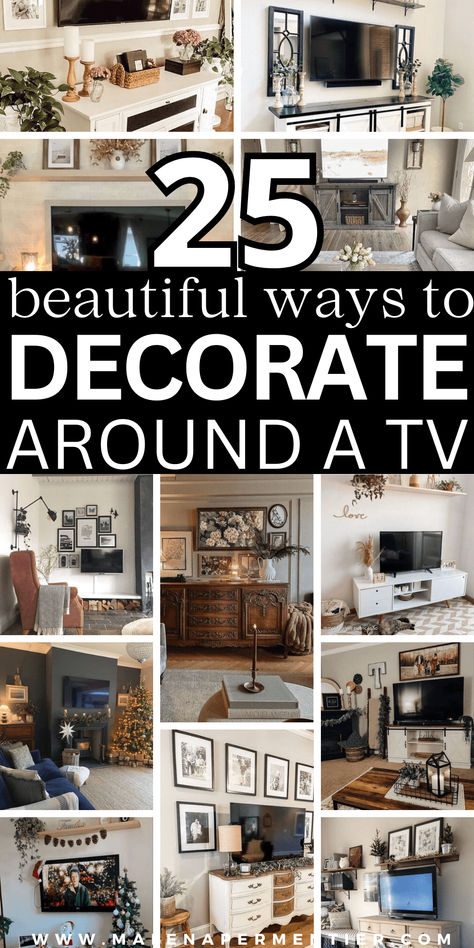 How To Decorate Around A TV (25 Beautiful Ideas To Recreate Now) Interior, Inspiration, Tv Consoles, Decoration, Diy, How To Decorate A Tv Stand, How To Decorate Tv Console, How To Decorate Above Tv, How To Decorate Tv Stand