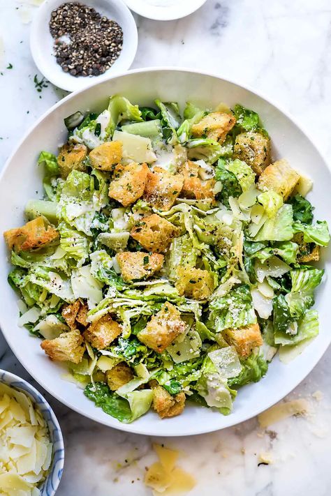 The BEST Caesar Salad (+ Homemade Caesar Dressing) | foodiecrush.com Caesar Salad, Pasta, Couscous, Salad Recipes, Classic Caesar Salad, Caesar Salad Recipe, Side Salad, Salads For A Crowd, Anchovies
