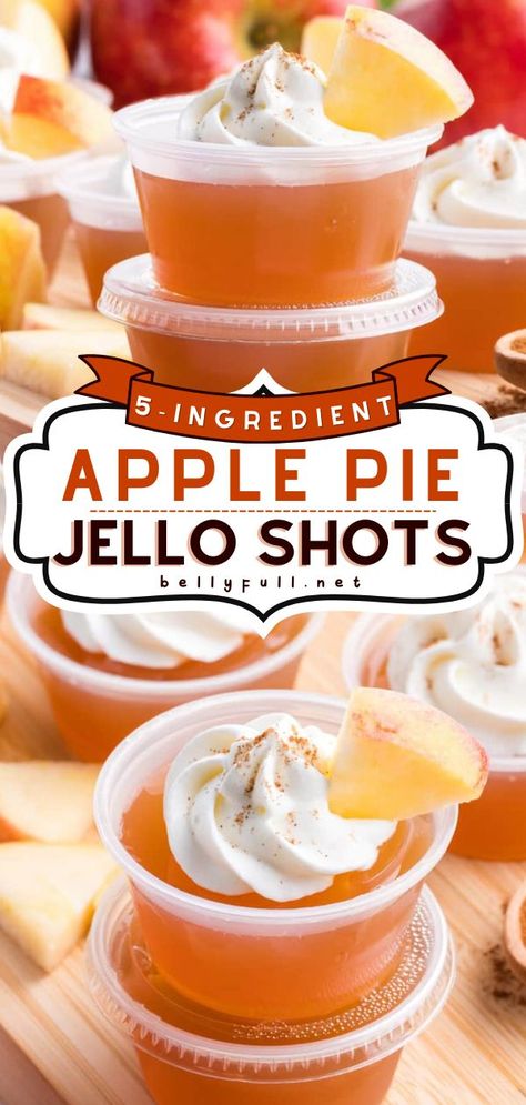 Apple Pie Jello Shots, thanksgiving desserts, creative thanksgiving recipes Snacks, Dessert, Halloween, Alcohol, Smoothies, Apple Pie, Margaritas, Thanksgiving Desserts Easy, Thanksgiving Desserts Kids