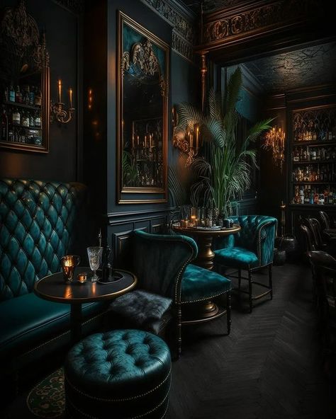 Bar Lounge Room, Speakeasy Decor, Deco Baroque, Moody Decor, Gothic Interior, Home Bar Rooms, Moody Interiors, Cigar Room, Bar Interior Design