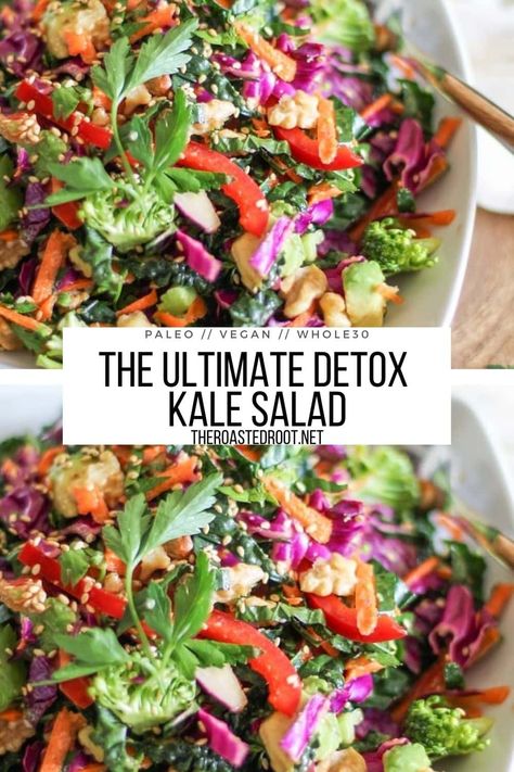 Crunchy Detox Salad Recipe, Kale Superfood Salad, Detox Salad Recipes Clean Eating, Super Food Salad, Antioxidant Salad Recipe, Whole 30 Salad Recipes, Whole 30 Vegetarian Recipes, Healing Salad, Detox Salad Recipes