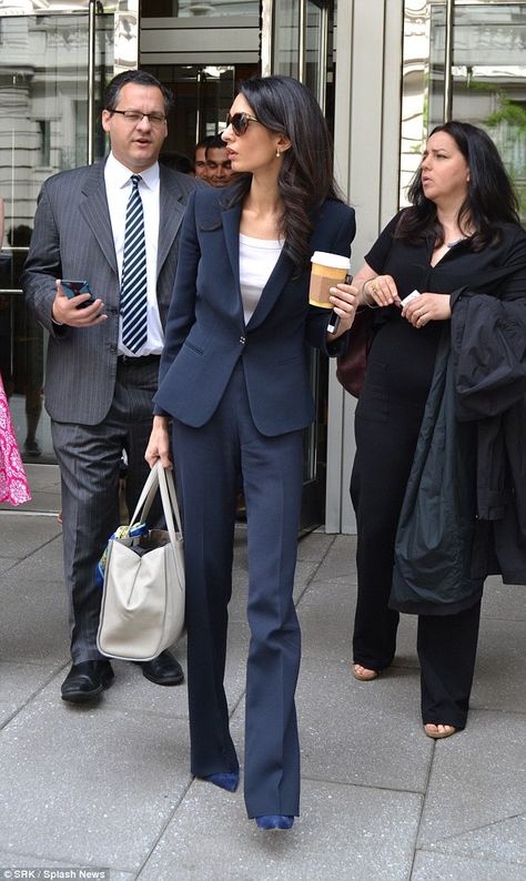 Style icon: The 37-year-old brunette beauty appeared the epitome chic leaving the National... Giorgio Armani, Business Attire, Outfits, Amal Clooney, Amal Clooney Twins, Lawyer Fashion, Work Wear, Lawyer Outfit, Work Fashion