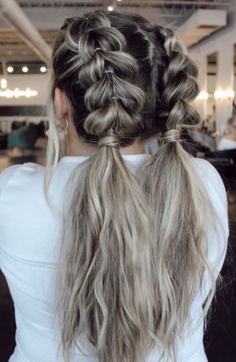 27 Fun Bubble Braid Hairstyles You'll Want To Copy - Days Inspired Braided Hairstyles, Bubble Braid Pigtails Short Hair, Pigtail Braids, Braided Hairstyles For Long Hair, 2 Braids Hairstyles, Two French Braids, Easy Hairstyles For Long Hair, Half Braided Hairstyles, Braids For Long Hair