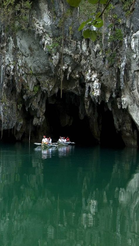 Puerto Princesa Subterranean River, Philippines: The 5-mile-long Puerto Princesa Sub. River on the island of Palawan the world's longest navigable underground river. It flows to the S. China Sea through a nearly 15-mile-long cave that's lined w/stalactites, stalagmites & contains the largest cave chamber in the world. The surrounding park is a UNESCO World Heritage Site equally impressive & is home to more than 800 plant species, 165 type of birds 30 mammal species, reptiles & 9 species of bats. River Philippines, Puerto Princesa Subterranean River, Cave Photography, Underground River, Puerto Princesa, Palawan, Plant Species, Beautiful Life, Unesco World Heritage Site
