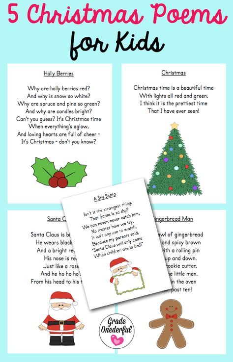 5 free Christmas poems. Perfect for kids in Grades K to 2. Instant download! Natal, Pre K, Winter, Montessori, Christmas Stories For Kids, English Christmas, Christmas Activities, Christmas Kindergarten, Christmas Poems