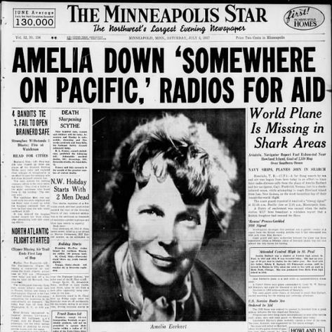 Newspaper front-page headlines report on Amelia Earhart's disappearance in 1937 - Newspapers.com History, Travel Posters, Special People, Night At The Museum, Newspapers, People Of Interest, Shortwave Radio, Amelia Earhart Disappearance, Newspaper Archives