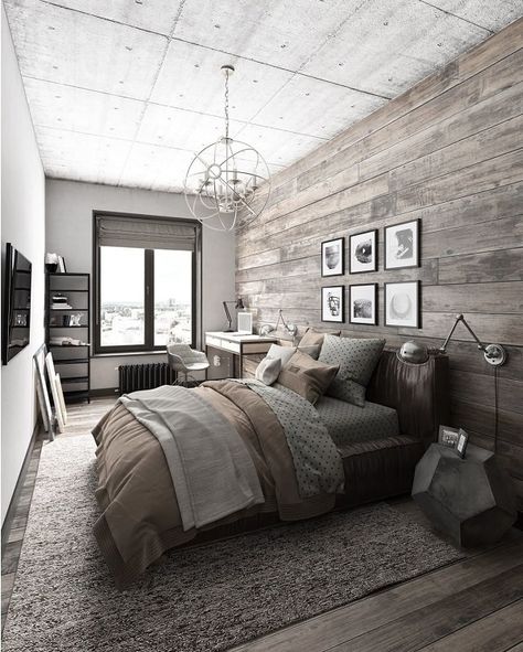 Let your room is full of materials that are associated with comfort, such as wood, warm blankets, lamps… Remodel Bedroom, Farmhouse Master Bedroom, Cozy Bedroom Design, Master Bedroom Inspiration, Master Bedroom Design, Home Bedroom, Small Bedroom, Rustic Bedroom Design, Industrial Bedroom