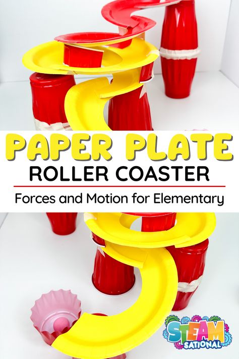 Paper Plate STEM: Roller Coaster Design Challenge for Elementary 11 Pre K, Kids Invention Ideas Projects, Paper Roller Coaster, Steam Activities Elementary, Steam Projects Middle School, Kindergarten Steam Activities, Science Projects For Kids, Invention Ideas For Kids, Kids Stem Activities