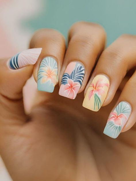55+ Tropical and Popular Hawaii Nail Designs and Nail Art | Sarah Scoop Summer, Nail Art Designs, Popular, Ideas, Art, Tropical Nail Art, Hawaii Nails, Hawaiian Nail Art, Spring Nail Art