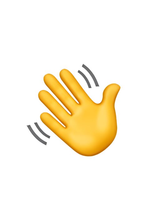 The waving hand emoji 👋 depicts a single hand with all fingers extended and the palm facing outward. The hand appears to be waving or saying hello. The color of the hand varies depending on the platform, but it is typically a shade of yellow or beige. Instagram, Iphone, Google, Snapchat, Digital Media, Contact Card, Digital Business Card, Gif, Emojis