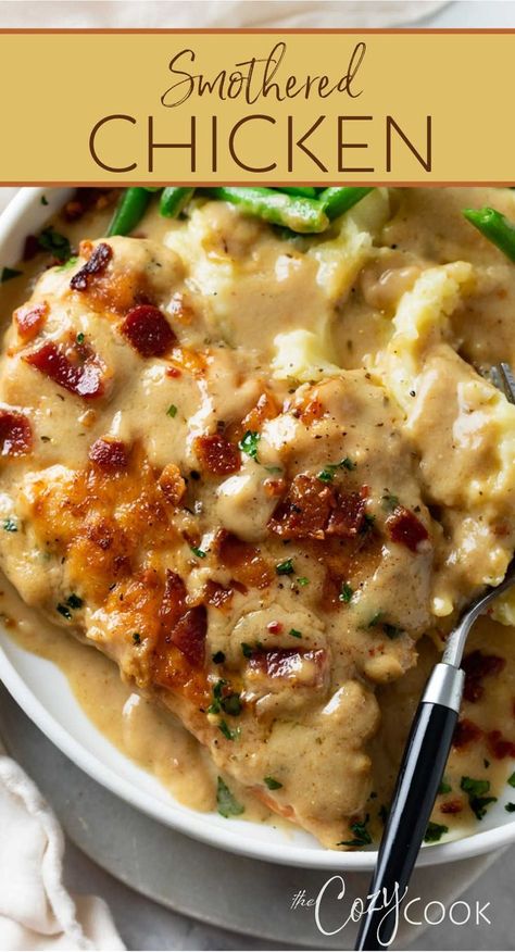 Smothered Chicken | Chicken dishes recipes, Recipes, Chicken recipes Healthy Recipes, Chicken Recipes, Chicken Breast Recipes, Chicken Dishes Recipes, Baked Chicken Thighs, Smothered Chicken Recipes, Chicken Dishes, Baked Chicken Recipes, Baked Chicken With Mayo