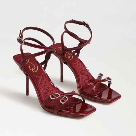 Have an RSVP? Our Trevin heeled sandal is the perfect plus-one with a gilded upper and super-strappy silhouette. Prepare to turn some heads.. Heel height: 3.5 inches. Closure: Buckle. Material: Leather & synthetic. Insole: Fabric. Shoes, Outfits, Heeled Sandals, Red Heeled Sandals, Sandals Heels, Shoes Heels, Red Strappy Heels, Strappy Heels, Red Shoes Heels