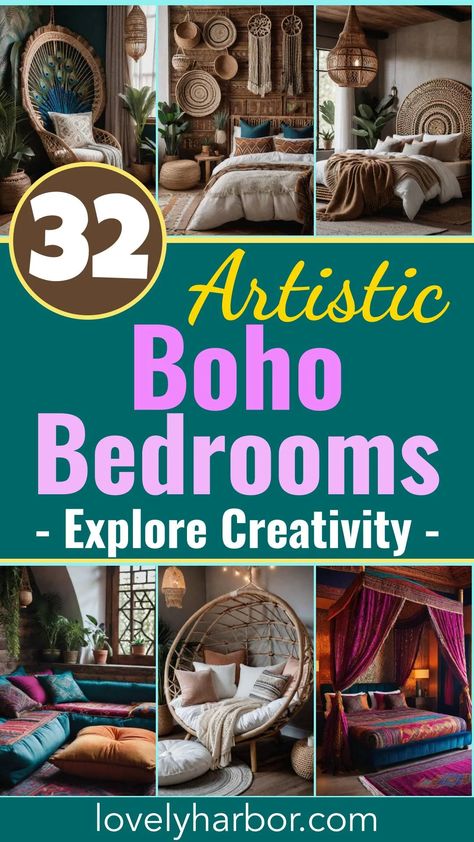 32 Artistic boho bedroom Ideas for 2024 2 Unique Headboard Ideas, Colorful Boho Bedroom, Boho Glam Bedroom, Boho Window, Bedroom Ideas Bohemian, Bohemian Headboard, Boho Bedroom Diy, Modern Bohemian Bedroom, Boho Headboard