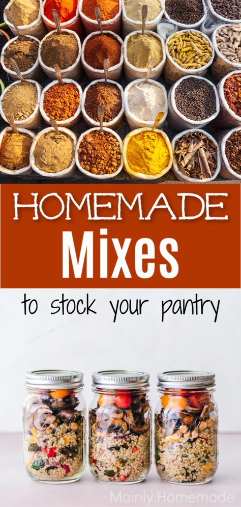 Homemade Dry Mix Recipes for Your Pantry | Mainly Homemade Vinaigrette, Homemade Pantry, Dehydrator Recipes, Homemade Dry Mixes, Homemade Condiments, Homemade Spice Mix, Homemade Spice Blends, Homemade Spices, Homemade Seasonings